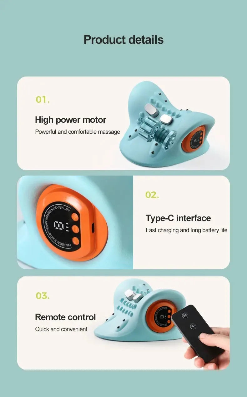 A multifunctional neck massager designed to heat and stretch the neck, back, and shoulders, providing deep relief for neck disco
