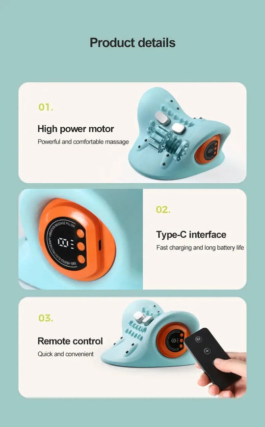 A multifunctional neck massager designed to heat and stretch the neck, back, and shoulders, providing deep relief for neck disco