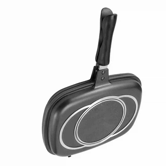 Double Side Pan Grill Pan Frying Double Side Portable Anti‑Burn Handle Kitchen Supplies Grill Pot 32cm/12.6in Pan Portable Pan