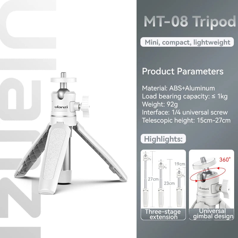 White Foldable Tripod & Monopod Mount for DSLR, Android, iPhone, Smartphone (1/4'' Thread)