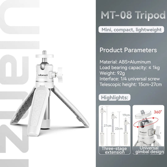White Foldable Tripod & Monopod Mount for DSLR, Android, iPhone, Smartphone (1/4'' Thread)