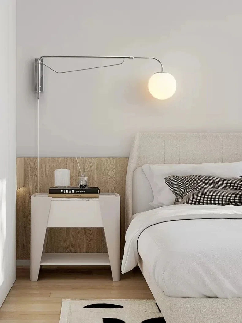 LED Wall Light  Chrome Long Pole Rocker Arm Wall Lamps Rotatable Arm Lamp Minimalist Bedroom Living Room