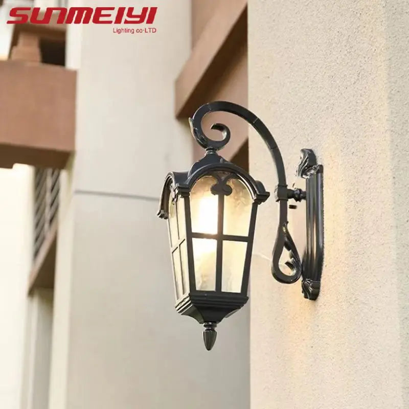 American Retro Outdoor Waterproof Wall Lamp Black Balcony Corridor Aisle Courtyard Exterior Wall Villa Gate Garden LED Lamp