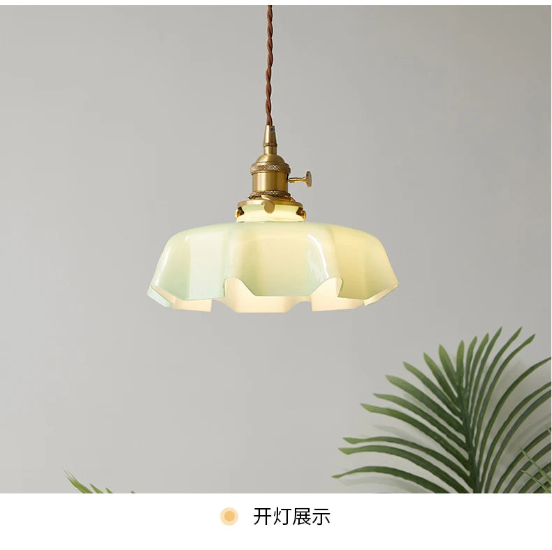 Modern Glass Flower Long-linePendant Lamp With Switch Aluminum all-Copper Lamp Head Bedroom Bedside And Dining Room Lighting