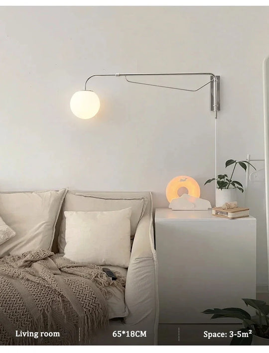 LED Wall Light  Chrome Long Pole Rocker Arm Wall Lamps Rotatable Arm Lamp Minimalist Bedroom Living Room