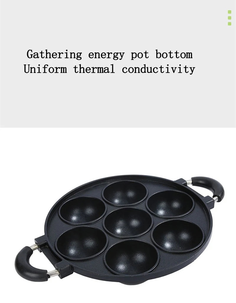 7 Hole Cake Cooking Pan Cast Iron Omelette Pan Non-stick Cooking Pot Breakfast Egg Cooking Pie Cake Mold Cookware Kitchenware
