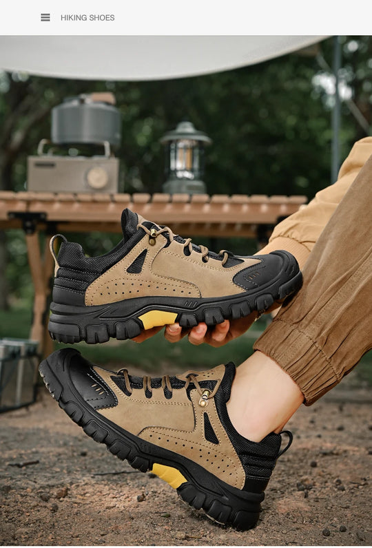 Men's Leather Outdoor Lace Up Anti Slip Sports Shoes Comfortable  Lightweight Hiking Shoes Casual  Breathable Hiking Shoes