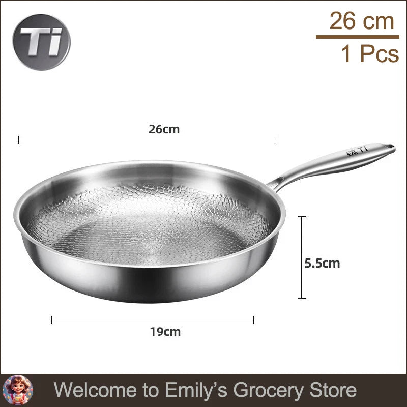 Titanium Frying Pan Thickened Non-Stick Non-Coating Hammer Pattern Fried Steak Pan Gas Stove Pot Induction Kitchen Cookwarev
