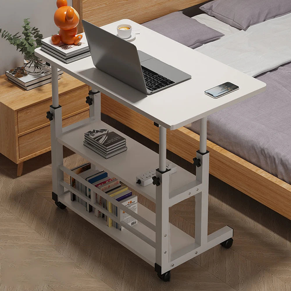 Double-Layer Office Desk Movable Bedside Computer Lazy Table with storage shelf Laptop Height Adjustable Bedroom Desk lift table
