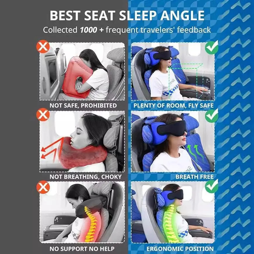 Adjustable Travel Neck Pillow with Eye Mask Set