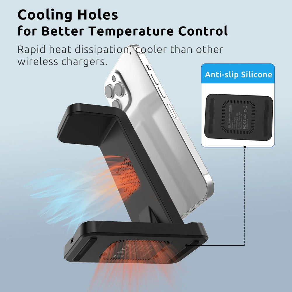 3 In 1 Foldable Wireless Charger Stand For iPhone  14 13 12 Pro Max Plus IWatch AirPods 3/2 15W  Charging Station Dock Holder