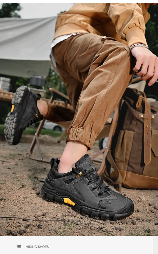 Men's Leather Outdoor Lace Up Anti Slip Sports Shoes Comfortable  Lightweight Hiking Shoes Casual  Breathable Hiking Shoes