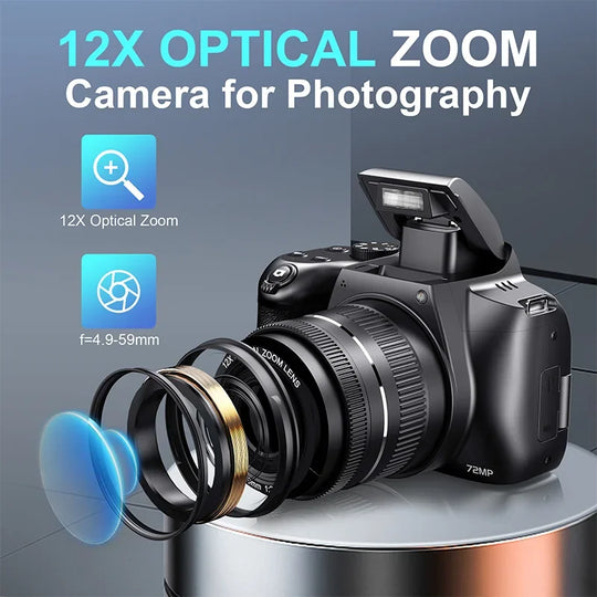 Digital Camera 4K 72MP with 12X Optical Zoom