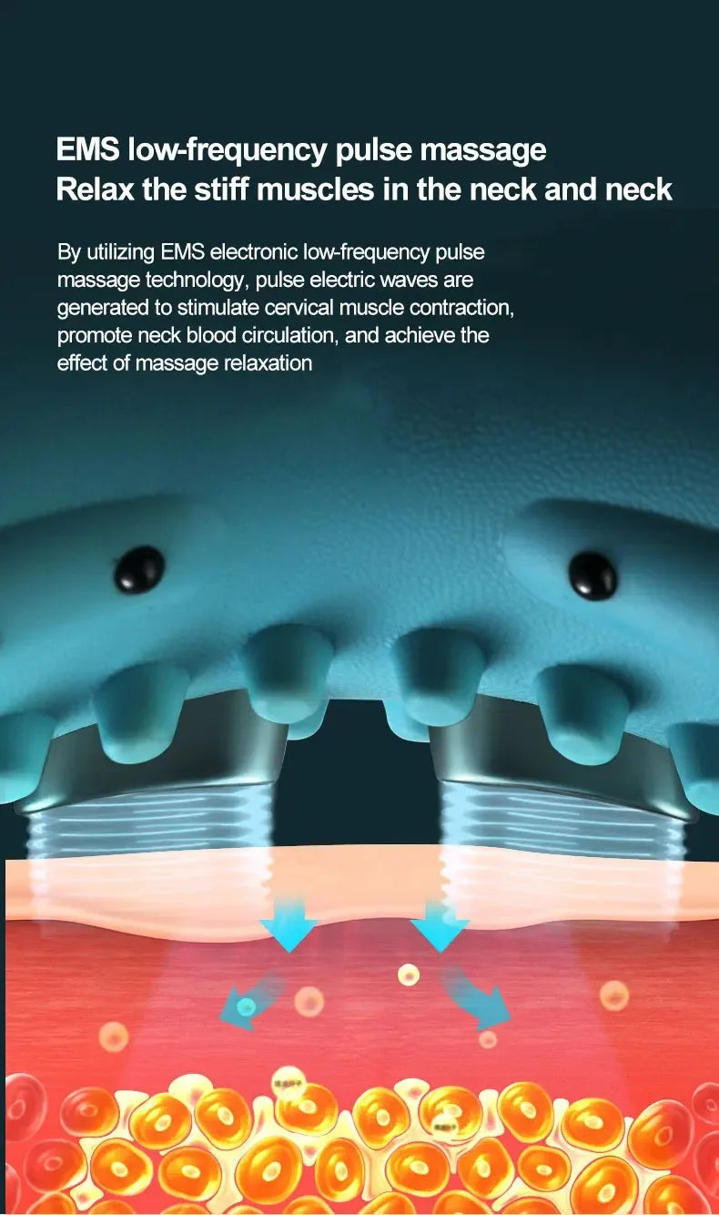 A multifunctional neck massager designed to heat and stretch the neck, back, and shoulders, providing deep relief for neck disco
