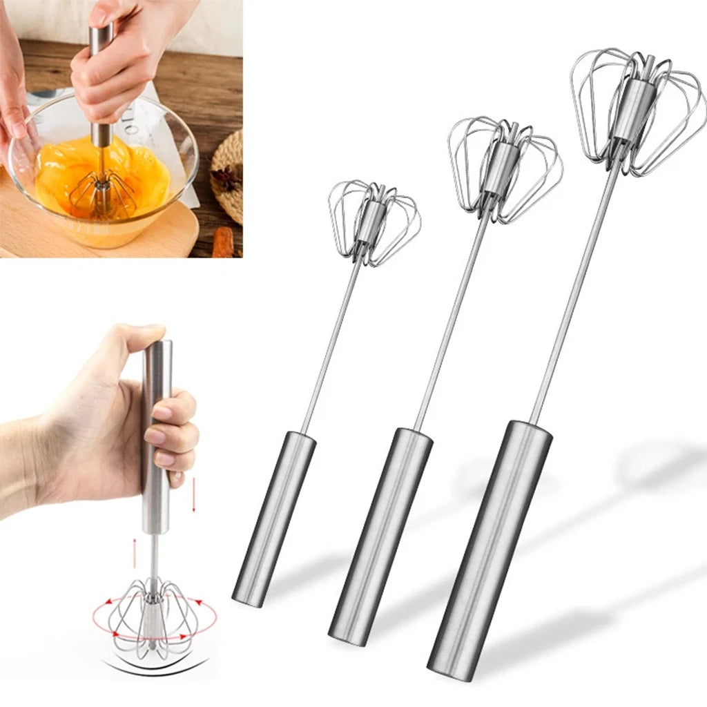 Semi-Automatic Egg Beater 304 Stainless Steel Egg Whisk Manual Hand Mixer Self Turning Egg Stirrer Kitchen Egg Tools