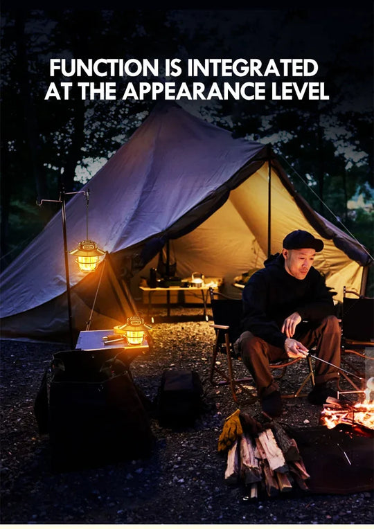 LED Camping Lamp Retro Hanging Lamp Portable Stepless Dimming Camping Light Waterproof Rechargeable Outdoor Light Lantern