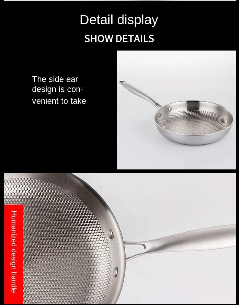 Frying Pan 304 Stainless Steel Skillet 28/30cm Non-stick Pan NO-coating Eggs Steak Frying Pot Use Gas and Induction Stove Woks