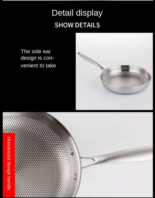 Frying Pan 304 Stainless Steel Skillet 28/30cm Non-stick Pan NO-coating Eggs Steak Frying Pot Use Gas and Induction Stove Woks