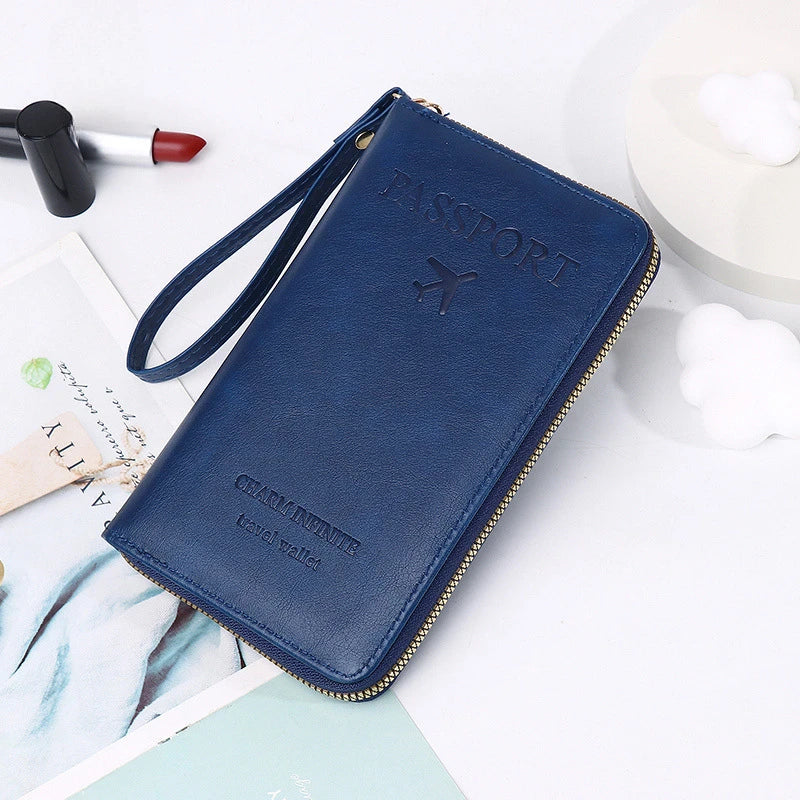 Unisex Men Women Zipper Travel Multi-Function Passport Holder Cover Case Wallet PU Leather Ticket Protective Travel Accessories