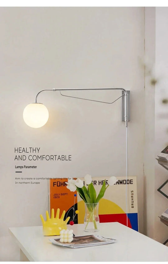 LED Wall Light  Chrome Long Pole Rocker Arm Wall Lamps Rotatable Arm Lamp Minimalist Bedroom Living Room