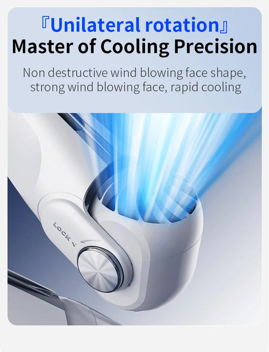 USB Rechargeable Rotor Neck Hanging Portable Fan Adjustable Bladeless Turbo Cooling for Dorm Home Outdoor Use