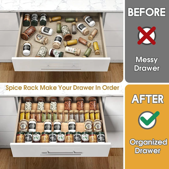 Bamboo Spice Rack Tray with Jars