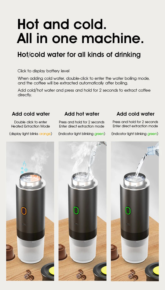 New Portable 3-in-1 Wireless Espresso Coffee Maker - Ideal for Travel, Car, Home & Camping | Capsule & Powder Compatible