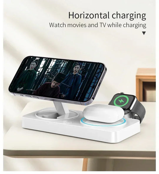 3 in 1 Magnetic Wireless Charger Foldable Phone Stand Fast Charging Station For iPhone 16 15 14 Pro Max iWatch 10 9 Airpods Pro2