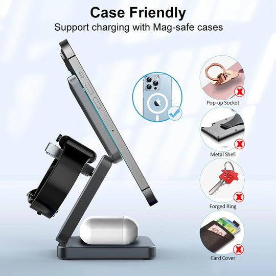 Wireless Charger for iPhone 3 in 1 Foldable Magnetic Wireless Charging Station for iPhone 15 14 13 12 Pro Max Charger Station