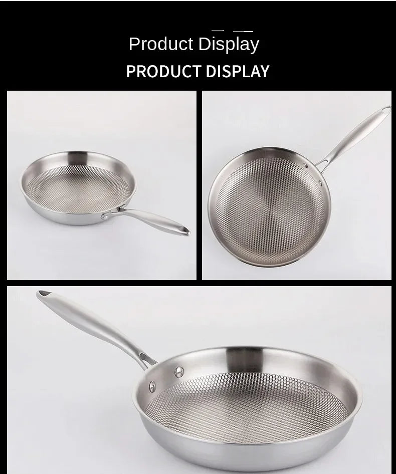 Frying Pan 304 Stainless Steel Skillet 28/30cm Non-stick Pan NO-coating Eggs Steak Frying Pot Use Gas and Induction Stove Woks