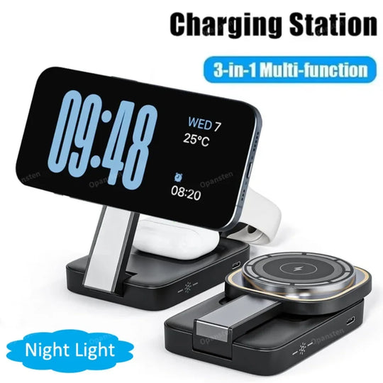 Foldable Magnetic Wireless Charger Station 3 in 1 Fast Charging Pad Stand For Magsafe iPhone 16 15 14 13 12 iWatch 9 8 Airpods
