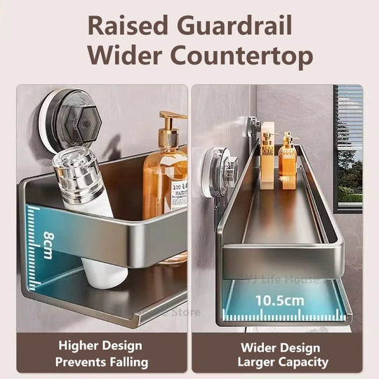 Suction Cup Kitchen Shelf Aluminum Spice Storage Rack Wall Mounted Seasoning Organizer No Drilling Kitchen Organizer Wall Shelf
