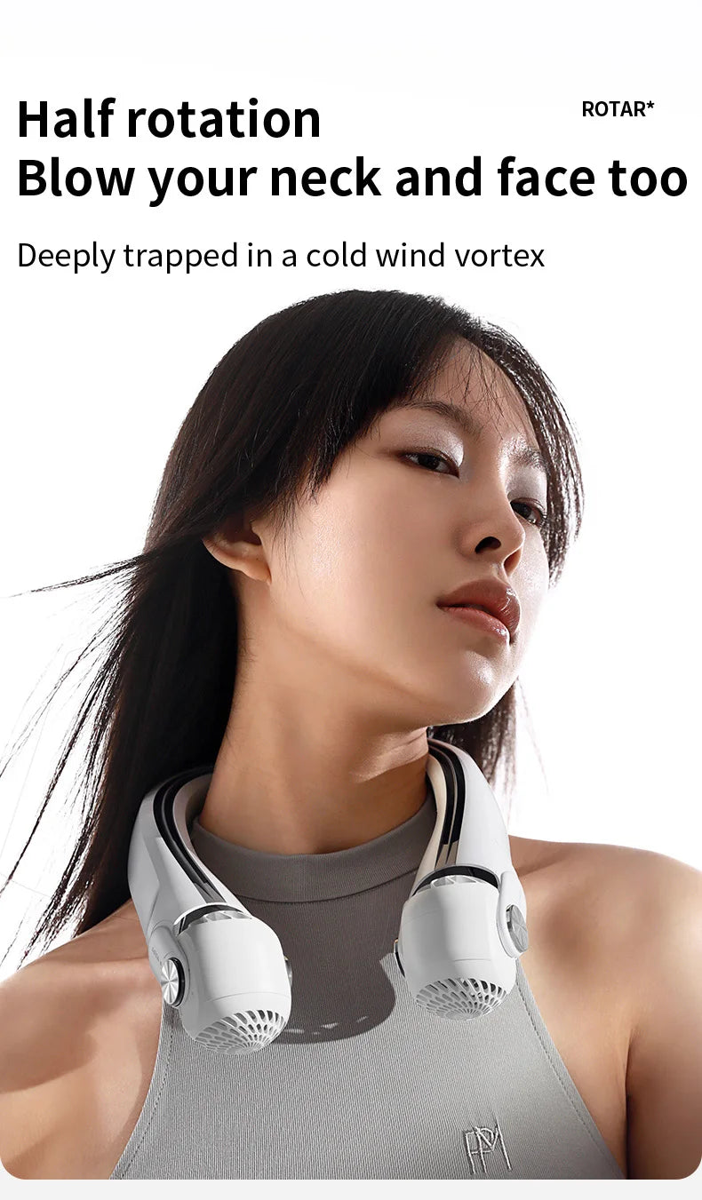 USB Rechargeable Rotor Neck Hanging Portable Fan Adjustable Bladeless Turbo Cooling for Dorm Home Outdoor Use