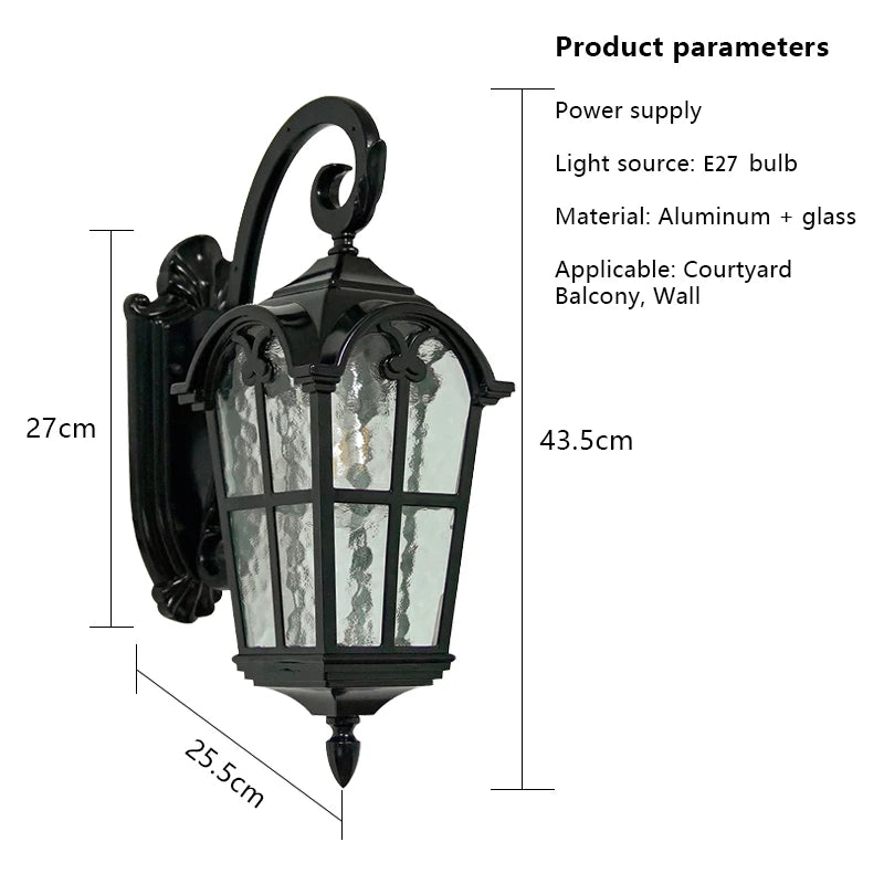 American Retro Outdoor Waterproof Wall Lamp Black Balcony Corridor Aisle Courtyard Exterior Wall Villa Gate Garden LED Lamp