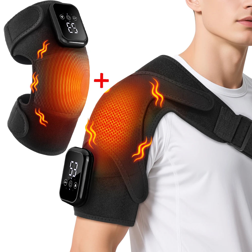 Electric Heating Shoulder Knee Massager with 3 Levels Vibration Muscle Relax Belt for Arm Enlarge Size for Shoulder