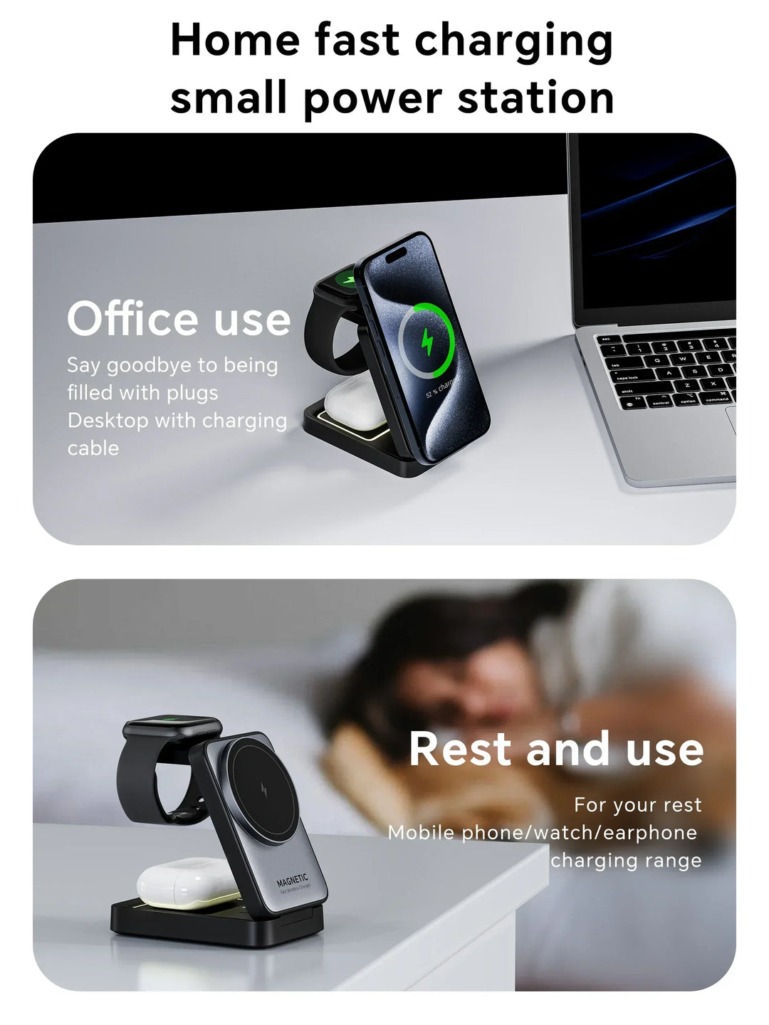 Foldable 3 In 1 Magnetic Wireless Charger Stand For Magsafe iPhone 16 15 14 13 12 iWatch 6 7 8 Airpods Pro Fast Charging Station