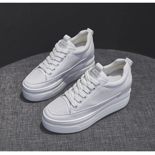 Women's Sneakers 2022 New Casual Shoes Woman Autumn Comfortable Breathable White Shoe 8CM Heels Height Increasing Platform Femme