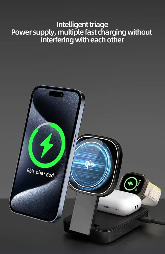 3 In 1 Magnetic Wireless Charger QI2 Foldable Charging Station For Magsafe iPhone 16 15 14 13 12 iWatch 9 8 7 AirPods 3 2 Pro*