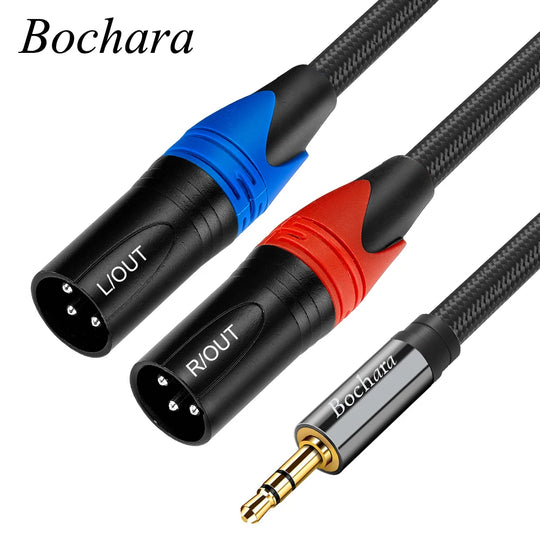 Bochara Braided 3.5mm TRS to Dual XLR Male Cable