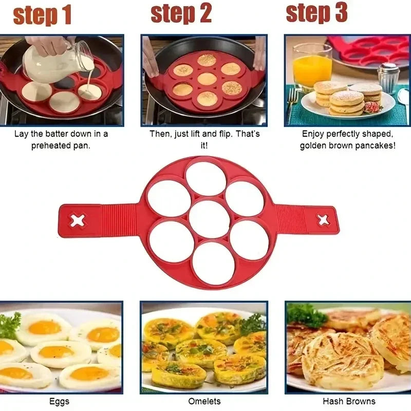 Silicone 7-hole Circular Frying Pan Breakfast Pancake Mold DIY Baking Tool