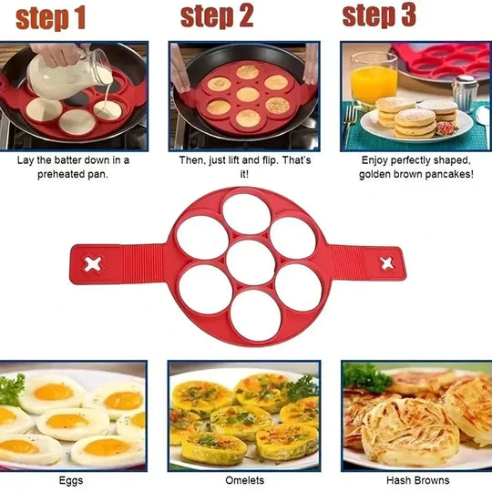 Silicone 7-hole Circular Frying Pan Breakfast Pancake Mold DIY Baking Tool