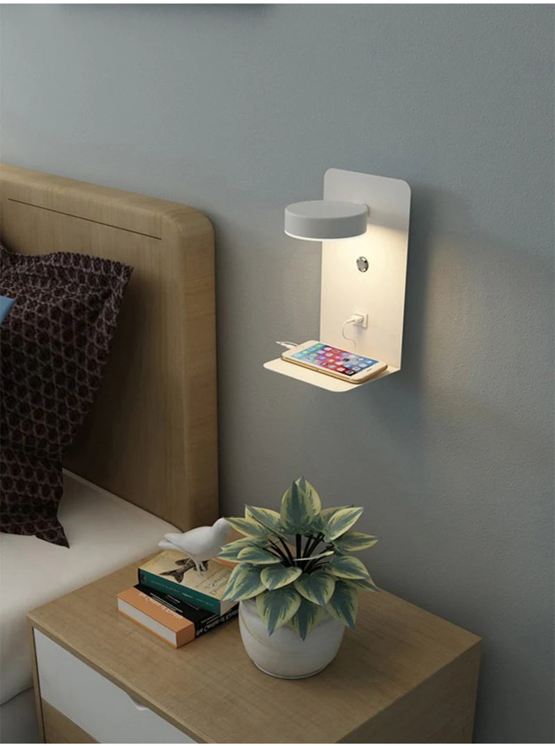 Led Wall Lamp Modern Simplicity Interior Wall Light Bedroom Night Lamp Bedside Lamp LED Light with Usb Mobile Phone Charging