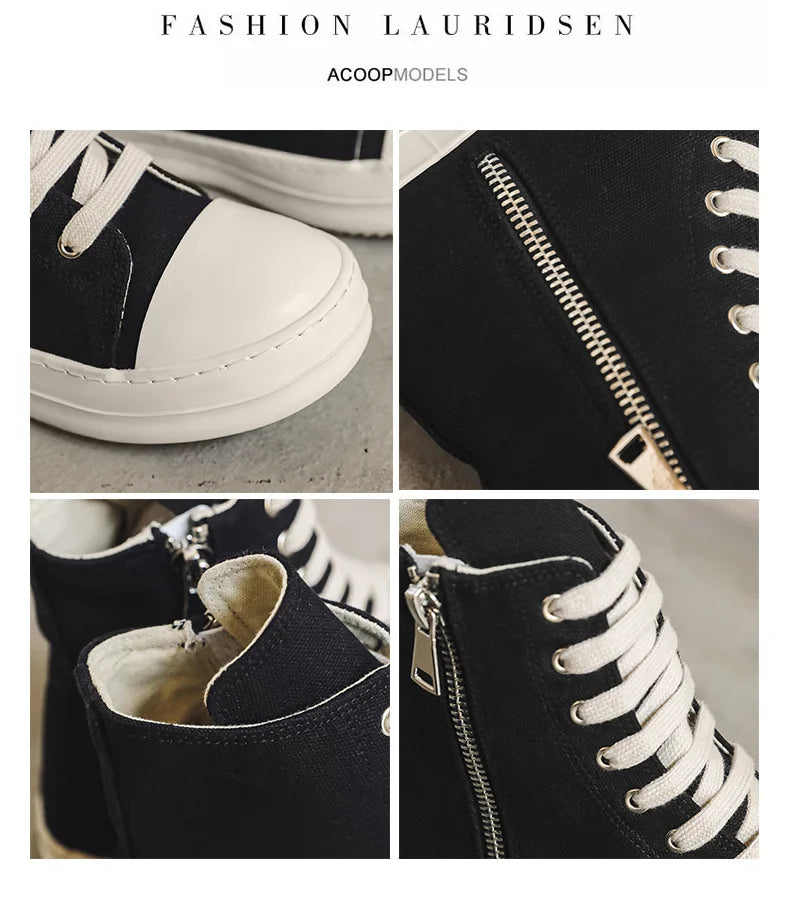 Popular Men's Sneakers Men's Casual Shoes 2025 New Lace-up Thick Bottom High Top Shoes Canvas Punk Couple Trend Sneakers for Man