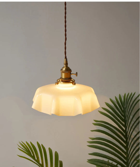 Modern Glass Flower Long-linePendant Lamp With Switch Aluminum all-Copper Lamp Head Bedroom Bedside And Dining Room Lighting