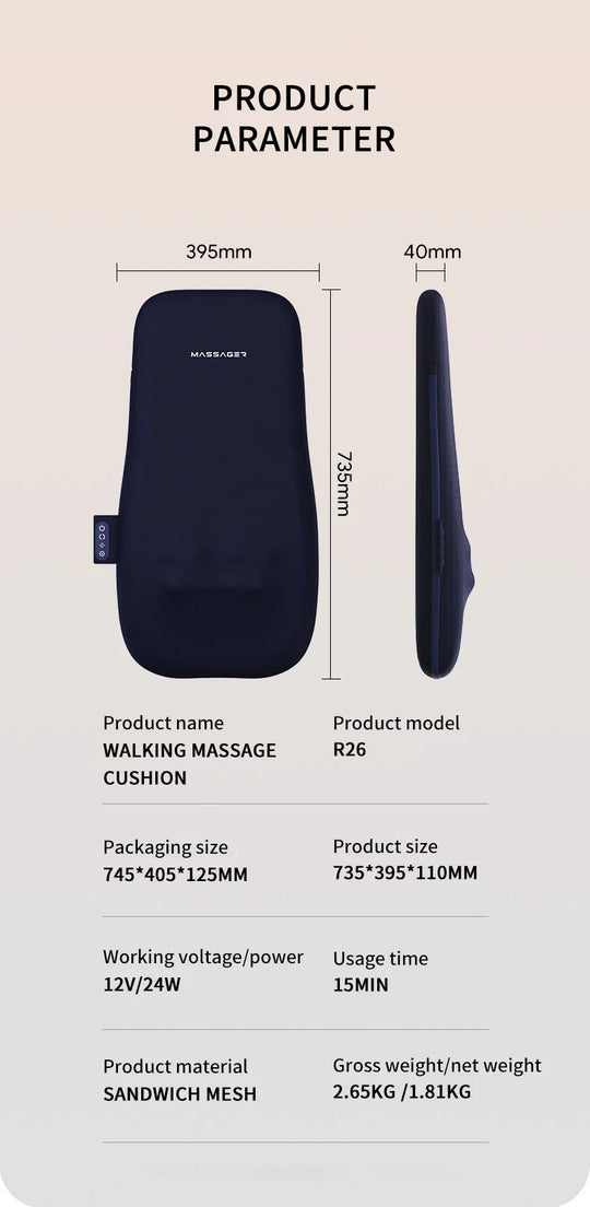 Shiatsu Neck and Back Massager with Heat Full Back Fixed Point Knead Rolling Ultra Slim Massage Cushion for Home Office Seat Use