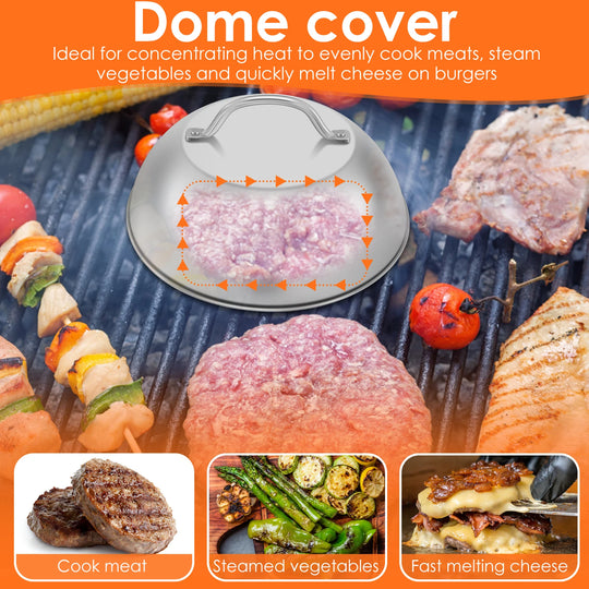 Smash Burger Kit with Lid Griddle Spatula 5.5 Inch Stainless Steel Burger Press 8.9 Inch Basting Cover 13.38 x 5.5 Inch Grill