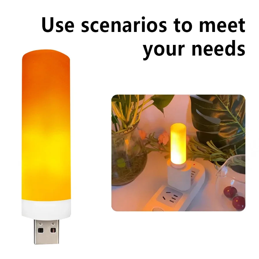 USB LED Night Lamp Simulated Flame Bulbs Night Light Flame Light Effect Bulbs Candle Lights Flickering Flameless Candles Decor
