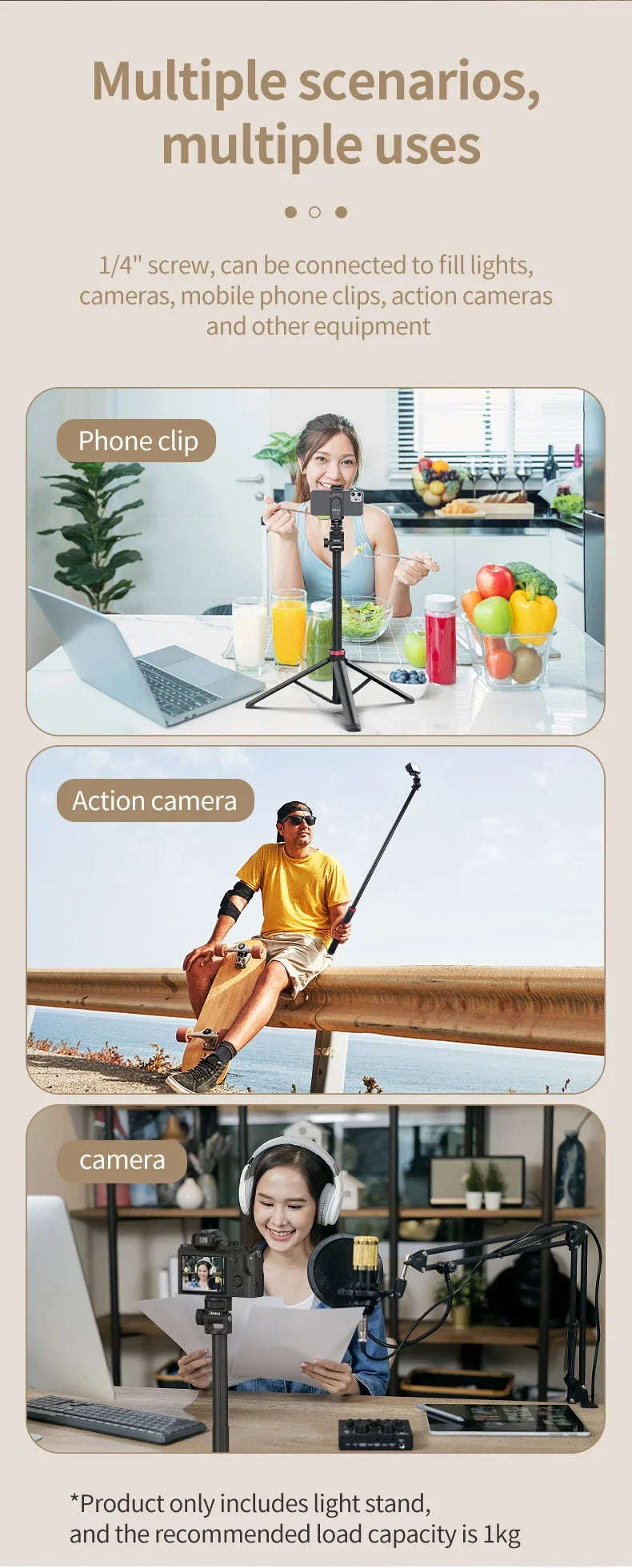 Ulanzi MT-79 2M Portable Universal Tripod Aluminum Alloy Lamp Holder Support LT028 Fill Light Lightweight Camera Action Camera