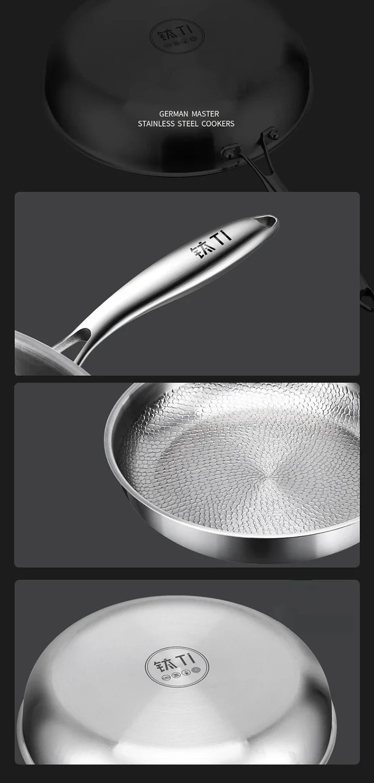 Titanium Frying Pan Thickened Non-Stick Non-Coating Hammer Pattern Fried Steak Pan Gas Stove Pot Induction Kitchen Cookwarev