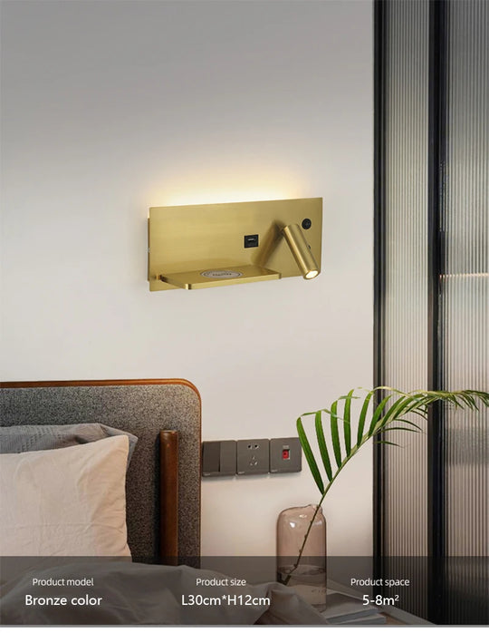 LED Wall Lamp Modern Multifunctional with Wireless Charging USB Interface Bedroom Night Light Indoor Decoration Lighting